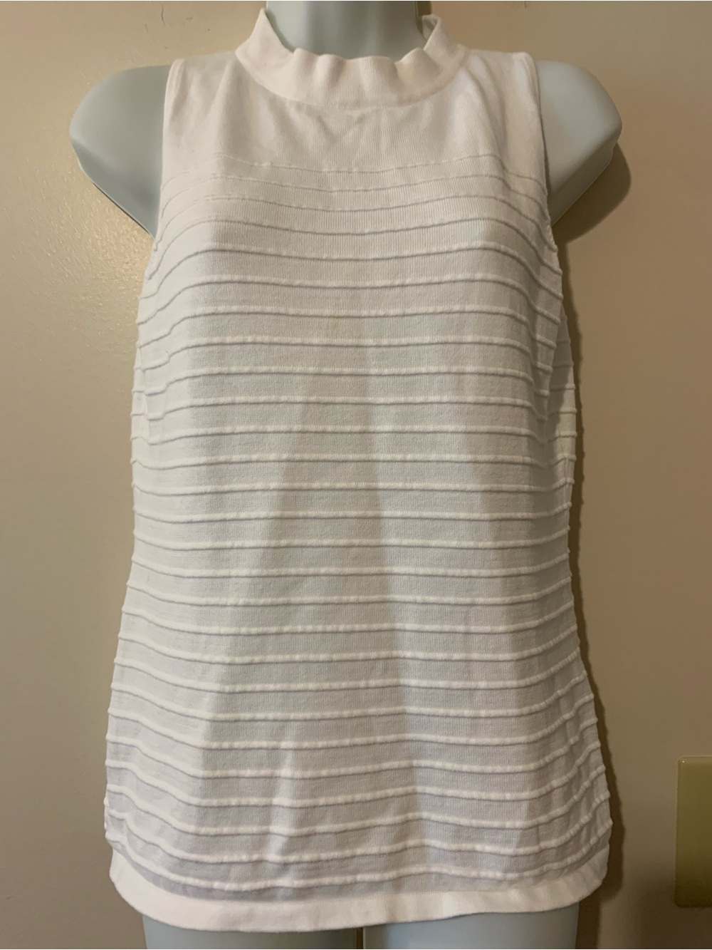 Talbots White Ribbed Mock Neck Sleeveless Tank